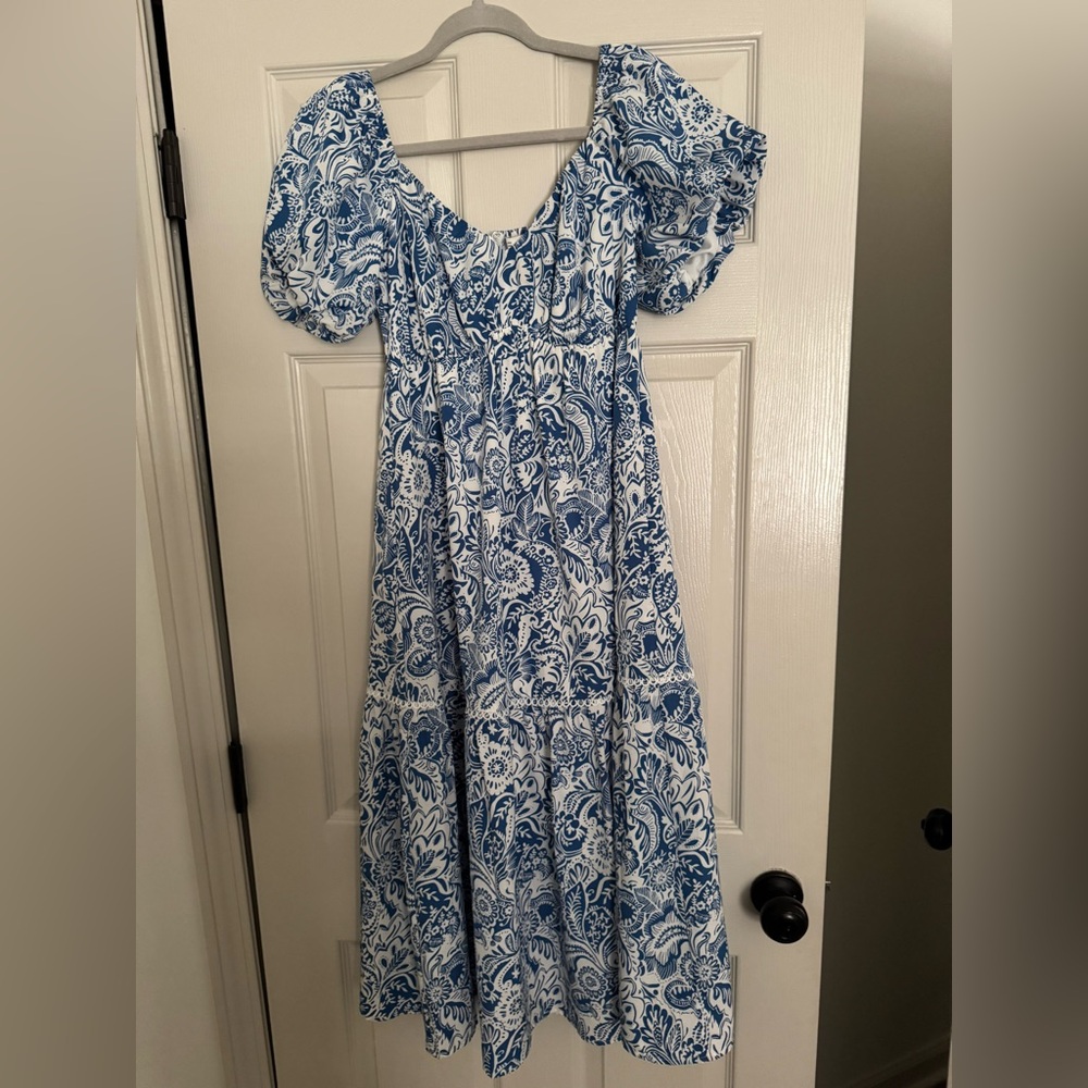 Sky Blue and White Floral Dress